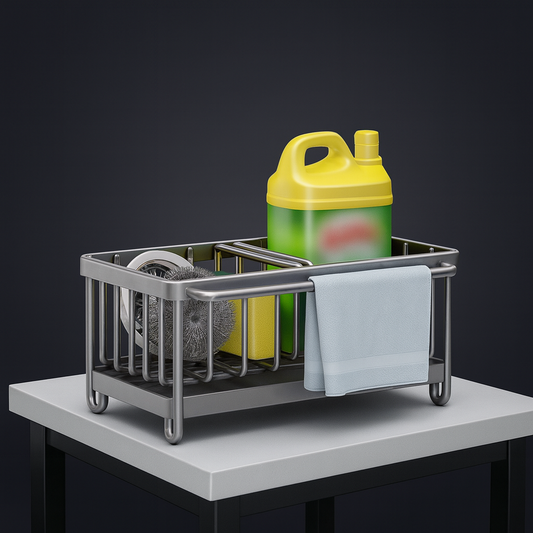 Carbon Steel 360° Drain Sink Sponge & Brush Rack – Rust-Proof Faucet Organizer