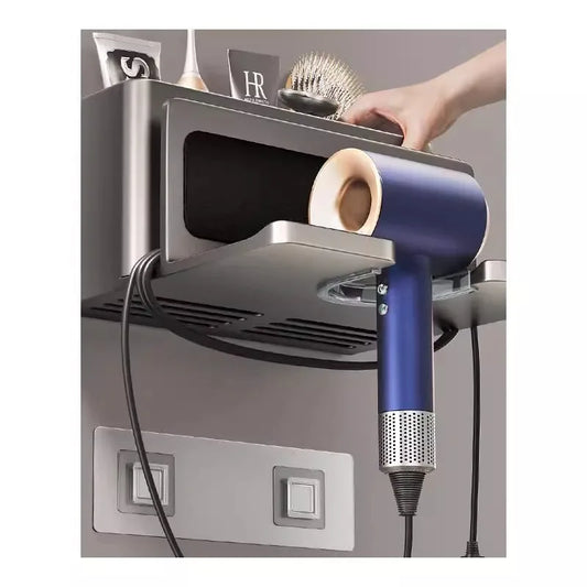 Aluminum Wall Hair Dryer Holder | No-Drill Bathroom Organizer